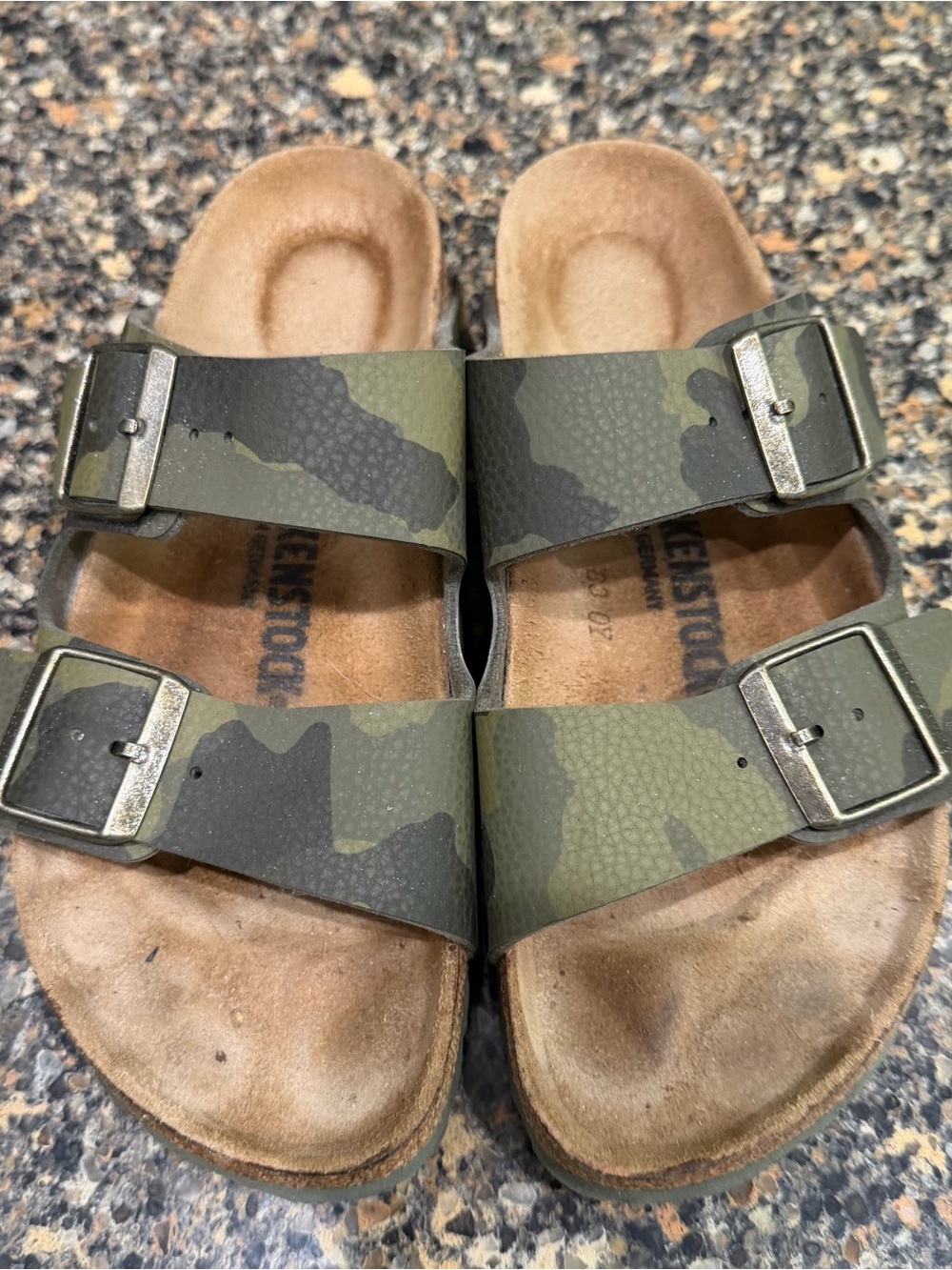 Birkenstock, Arizona Camo Two-Strap Sandals with Buckles 38